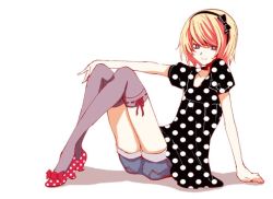Rule 34 | 00s, blonde hair, blue eyes, crossdressing, death note, hairband, high heels, long hair, mello (death note), shoes, shorts, sitting, thighhighs, trap