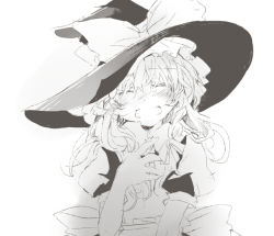 Rule 34 | 1girl, bad id, bad pixiv id, blush, brown theme, closed eyes, female focus, hat, kirisame marisa, monochrome, poprication, sketch, solo, touhou, witch hat