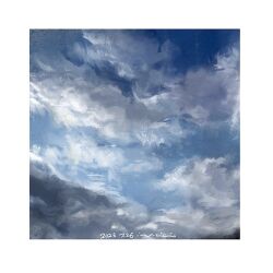 Rule 34 | blue sky, cloud, cloudy sky, dated, mimoth, no humans, original, outdoors, painting (medium), realistic, scenery, signature, sky, traditional media