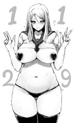 Rule 34 | breasts, curvy, heart pasties, ishimiso (ishimura), large breasts, panties, pasties, plump, sketch, thick thighs, thighhighs, thighs, underwear, v