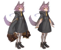 Rule 34 | 1girl, absurdres, animal ear fluff, animal ears, black footwear, claw (weapon), clenched hands, english text, eyes visible through hair, fang, hara shoutarou, highres, medium hair, original, oversized zipper, parted lips, simple background, sketch, sleeves past wrists, solo, standing, tail, weapon, white background, white legwear, wolf ears, wolf girl, wolf tail, yellow eyes, zipper pull tab