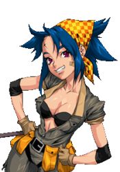 Rule 34 | blue hair, bra, breasts, cleavage, gaia online, gloves, lingerie, lowres, open clothes, open shirt, red eyes, sam, scar, shirt, smile, underwear