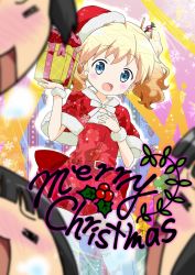 Rule 34 | 2girls, :d, = =, alice cartelet, berry, black hair, blonde hair, blurry, blurry foreground, blush, bow, chopsticks, christmas, commentary request, cowboy shot, english text, flat chest, gift, hair between eyes, hair ornament, hand on own chest, hands up, hat, highres, holding, holding gift, kin-iro mosaic, medium hair, merry christmas, mistletoe, multiple girls, multiple views, nose blush, official art, oomiya shinobu, open mouth, ozeki miyabi, raised eyebrows, red bow, red theme, santa costume, santa hat, shawl, short twintails, smile, snowflake print, tareme, thighhighs, twintails, white bow, white legwear, wrapped up, zettai ryouiki