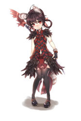 Rule 34 | 10s, 1girl, ahoge, animal ears, bad id, bad pixiv id, black gloves, blade &amp; soul, blush, brown hair, clothing cutout, feather trim, fingerless gloves, flat chest, gloves, hair ribbon, highres, knees together feet apart, looking at viewer, lyn (blade &amp; soul), navel, navel cutout, pigeon-toed, raccoon ears, red eyes, ribbon, short hair, short sleeves, simple background, solo, sword, tail, tama (tamatamo), thighhighs, twintails, weapon, white background