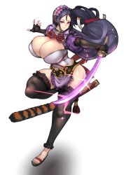 Rule 34 | 1girl, absurdres, action, alternate costume, apron, bad id, bad twitter id, black gloves, black hair, breasts, cleavage, cleavage cutout, clothing cutout, commission, commissioner upload, elbow gloves, enmaided, fate/grand order, fate (series), fingerless gloves, frilled thighhighs, frills, full body, gloves, glowing, glowing sword, glowing weapon, highres, holding, holding sword, holding weapon, huge breasts, katana, kelvin hiu, long hair, low-tied long hair, maid, maid headdress, minamoto no raikou (fate), puffy short sleeves, puffy sleeves, purple eyes, rope, sandals, scabbard, second-party source, sheath, shimenawa, short sleeves, solo, sword, thick thighs, thighhighs, thighs, toes, very long hair, waist apron, weapon