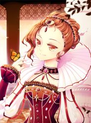 Rule 34 | 1girl, brown eyes, brown hair, bug, butterfly, butterfly on hand, choker, cross, earrings, embellished costume, gem, hairband, image sample, bug, jewelry, lace, light particles, long sleeves, original, ring, rosuuri, smile, solo, tsugumi09x