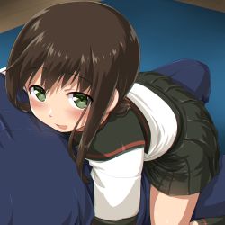 Rule 34 | 1girl, 1other, blush, brown hair, commentary request, dd (ijigendd), fubuki (kancolle), green eyes, highres, hug, kantai collection, kneehighs, long hair, looking at viewer, low ponytail, monochrome, open mouth, pleated skirt, ponytail, sailor collar, school uniform, serafuku, sidelocks, sitting, sitting on lap, sitting on person, skirt, smile, socks, solo