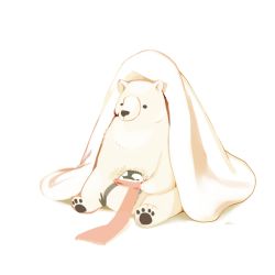 Rule 34 | animal, bear, bird, blanket, chai (drawingchisanne), commentary request, hand on another&#039;s shoulder, no humans, original, penguin, polar bear, scarf, signature, sitting, white background