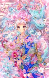Rule 34 | 1girl, 2024, absurdres, closed mouth, dragon, earrings, flower, flower on head, hair ornament, highres, holding, holding flower, jewelry, light blush, looking at viewer, multicolored hair, original, tagme, yuyuharu 1027