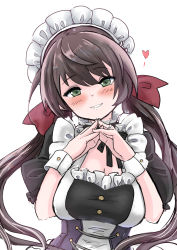 Rule 34 | 1girl, azur lane, black dress, black hair, blush, breasts, choker, cleavage, dress, glasgow (azur lane), hey taisyou, highres, jewelry, large breasts, long hair, looking at viewer, low twintails, maid, maid headdress, puffy short sleeves, puffy sleeves, ring, short sleeves, smile, solo, twintails, wedding ring, wrist cuffs