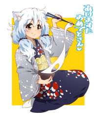 Rule 34 | 1girl, animal ears, cat ears, japanese clothes, kimono, original, solo, takanashi ringo, white hair, yellow eyes