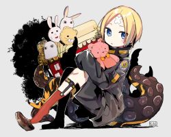 Rule 34 | 1girl, :o, abigail williams (fate), abigail williams (traveling outfit) (fate), balloon, black bow, black jacket, blonde hair, blue eyes, blush, bow, brown footwear, commentary request, crossed bandaids, fate/grand order, fate (series), fou (fate), grey background, hair bow, heroic spirit traveling outfit, highres, jacket, loafers, long sleeves, looking at viewer, male focus, medjed (fate), hugging object, official alternate costume, orange bow, parted bangs, parted lips, polka dot, polka dot bow, red socks, revision, shoes, sitting, sleeves past fingers, sleeves past wrists, socks, sofra, solo, stuffed animal, stuffed toy, suction cups, teddy bear, tentacles
