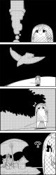 Rule 34 | 4koma, ?, beach umbrella, bird, bound, bow, braid, butterfly net, chair, cirno, comic, commentary request, cooler, flying, greyscale, hair between eyes, hair bow, hand net, hat, highres, hitting, ice, in net, izayoi sakuya, kneeling, letty whiterock, lounge chair, lying, maid headdress, mini person, minigirl, monochrome, multiple hair bows, notice lines, rope, sarong, scarf, silent comic, smile, smoking pipe, tani takeshi, tied up (nonsexual), time stop, touhou, twin braids, umbrella, wakasagihime, water, yukkuri shiteitte ne