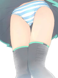 Rule 34 | 1girl, akinbo (hyouka fuyou), close-up, female focus, hatsune miku, panties, pantyshot, skirt, solo, striped clothes, striped panties, thigh gap, thighhighs, thighs, underwear, upskirt, vocaloid