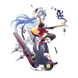 Rule 34 | 1girl, ahoge, arm up, black footwear, black shirt, black surge night, black thighhighs, blue eyes, blue hair, blush, breasts, character request, detached leggings, full body, guitar, hair ornament, highres, holding, holding instrument, instrument, instrument case, long hair, luode huayuan, medium breasts, parted lips, shirt, shoes, simple background, solo, star (symbol), star hair ornament, sunglasses, thighhighs, very long hair, white background