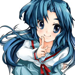 Rule 34 | 00s, asakura ryouko, blue eyes, blue hair, long hair, lowres, mosho, school uniform, serafuku, smile, solo, suzumiya haruhi no yuuutsu