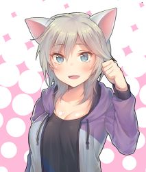 Rule 34 | 10s, 1girl, anastasia (idolmaster), animal ears, bad id, bad pixiv id, blue eyes, blush, breasts, cat ears, cleavage, g.t, idolmaster, idolmaster cinderella girls, kemonomimi mode, looking at viewer, md5 mismatch, medium breasts, open mouth, short hair, silver hair, smile, solo
