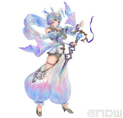Rule 34 | 1girl, attack, breasts, fire emblem, fire emblem heroes, floating, floating object, gradient clothes, holding, holding weapon, large breasts, multicolored eyes, multicolored hair, nintendo, non-web source, official art, open pants, pants, seidr (fire emblem), short hair, solo, thick thighs, thigh strap, thighs, weapon, yoshiku (oden-usagi)