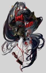 Rule 34 | 1girl, absurdly long hair, alternate costume, black hair, hair between eyes, hatsune miku, highres, japanese clothes, liita (dusk snow), long hair, looking at viewer, looking back, musunde hiraite rasetsu to mukuro (vocaloid), noose, red eyes, solo, twintails, very long hair, vocaloid