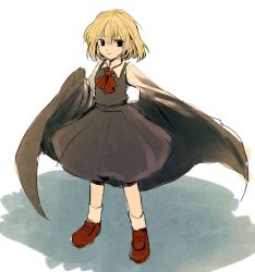 Rule 34 | 1girl, ascot, bad id, bad pixiv id, blonde hair, blouse, cape, ex-rumia, expressionless, furorida, no ribbon, red footwear, rumia, shirt, shoes, short hair, sketch, skirt, touhou, vest