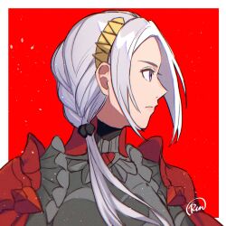Rule 34 | 1girl, closed mouth, commentary request, edelgard von hresvelg, facing to the side, fire emblem, fire emblem: three houses, fire emblem warriors: three hopes, highres, looking to the side, nintendo, official alternate costume, official alternate hairstyle, parted bangs, portrait, purple eyes, runteya, serious, solo, white hair