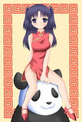 Rule 34 | 00s, blue eyes, blue hair, china dress, chinese clothes, clannad, dress, fujieda hiro, hair bobbles, hair ornament, ichinose kotomi, long hair, panda, solo, twintails, two side up