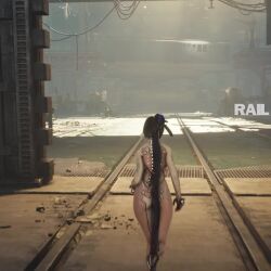 Rule 34 | 1girl, 3d, animated, ass, ass shake, black hair, bodysuit, bouncing ass, bouncing breasts, breasts, covered erect nipples, covered navel, cyberpunk, eve (stellar blade), huge ass, large breasts, lips, long hair, official art, ponytail, skin suit (stellar blade), skin tight, stellar blade, tagme, thick thighs, thighs, video, walking, wide hips, writing on ass