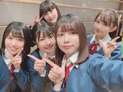 Rule 34 | 5girls, aoyama nagisa, date sayuri, indoors, liyuu, looking at viewer, misaki nako, multiple girls, payton naomi, photo (medium), school uniform, selfie, smile, standing