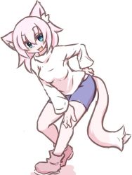 Rule 34 | 1girl, blue eyes, cat, female focus, furry, furry female, ohakotome, pink hair, short hair, simple background, smile, solo, white background