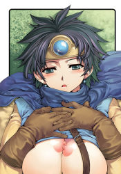 Rule 34 | black hair, breasts, cape, chunsoft, circlet, dragon quest, dragon quest iii, earrings, enix, gloves, jewelry, large breasts, mr.lostman, nipples, nobumarin, roto (dq3), short hair, solo