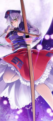 Rule 34 | 1girl, arrow (projectile), bow (weapon), braid, cross, drawing bow, female focus, frills, hat, highres, holding bow (weapon), long hair, moon, open mouth, ouma tokiichi, puffy sleeves, red cross, short sleeves, silver hair, single braid, solo, touhou, very long hair, weapon, yagokoro eirin, yellow eyes