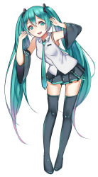 Rule 34 | 1girl, aqua eyes, aqua hair, black thighhighs, detached sleeves, full body, hair ornament, hatsune miku, highres, long hair, looking at viewer, necktie, pleated skirt, simple background, skirt, sleeveless, solo, standing, sunege (hp0715), thighhighs, twintails, very long hair, vocaloid, white background, zettai ryouiki