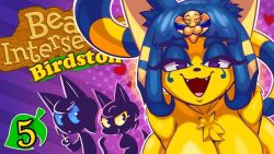 Rule 34 | 1boy, 2girls, abstract background, animal crossing, animal ears, ankha (animal crossing), blue hair, blue sclera, breasts, cat ears, cat tail, colored sclera, eyebrows, eyelashes, freya (animal crossing), half-closed eyes, heart, large breasts, leaning forward, looking at viewer, multicolored hair, multiple girls, nintendo, nude, open mouth, out-of-frame censoring, percy (teckworks), purple eyes, short hair, smile, smirk, tail, teckworks, two-tone hair, yellow sclera