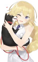 Rule 34 | 1girl, animal collar, blonde hair, blush, collar, dog, fate/apocrypha, fate/grand order, fate (series), hayashi kewi, holding, jeanne d&#039;arc (fate), jeanne d&#039;arc (girl from orleans) (fate), jeanne d&#039;arc (ruler) (fate), leash, licking, long hair, necktie, open mouth, purple eyes, shirt, sleeveless, sleeveless shirt, solo, very long hair