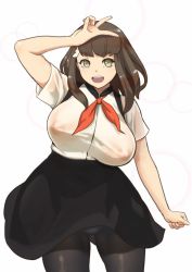 Rule 34 | 10s, 1girl, bird hair ornament, breasts, brown eyes, brown hair, covered erect nipples, gatchaman crowds, hair ornament, high-waist skirt, huge breasts, ichinose hajime, large breasts, looking at viewer, nipples, nishiumi rin, no bra, open mouth, panties, pantyhose, pantyshot, school uniform, see-through, shirt, simple background, skirt, smile, solo, standing, taut clothes, taut shirt, underwear, v, wet, wet clothes, wet shirt, white panties