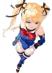 Rule 34 | blonde hair, blue eyes, blue leotard, dead or alive, frills, gloves, highres, leotard, marie rose, tecmo, thighhighs, thighs, twintails, yagi2013