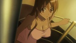 Rule 34 | 1girl, animated, animated gif, bouncing breasts, breasts, brown hair, highschool of the dead, large breasts, long hair, miyamoto rei, red eyes, solo