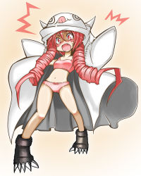 Rule 34 | 1girl, :q, blush, blush stickers, bra, claws, cosplay, drill hair, duel monster, furumeta, ghost costume, ghostrick specter, ghostrick specter (cosplay), long hair, panties, white magician pikeru, pink hair, pink panties, smile, solo, tongue, tongue out, twintails, underwear, underwear only, yu-gi-oh!