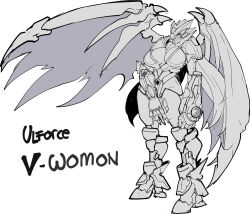 1girl armor breasts digimon digimon_(creature) female_focus looking_at_viewer oridigi original solo ulforcev-dramon wings