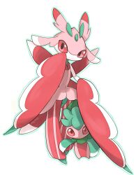 Rule 34 | claws, commentary, creatures (company), english commentary, evolutionary line, fomantis, game freak, gen 7 pokemon, looking at viewer, lurantis, nintendo, no humans, outline, pink eyes, plumsmoke, pokemon, pokemon (creature), signature, standing, white background
