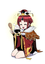 Rule 34 | 1girl, ^ ^, benienma (fate), bird hat, blush stickers, bowl, brown hair, brown headwear, brown kimono, closed eyes, commentary, english commentary, closed eyes, fate/grand order, fate (series), feather trim, highres, holding, holding spoon, japanese clothes, kimono, long hair, low ponytail, rice, rice bowl, shamoji, ryuusei (mark ii), seiza, sitting, smile, socks, solo, spoon, steam, wide sleeves, wooden spoon