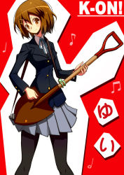 Rule 34 | 1girl, bad proportions, hirasawa yui, k-on!, pantyhose, shirono, shovel, solo, unconventional guitar, worktool
