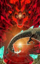 Rule 34 | aura, battle, cathiane, claws, dark aura, demon dragon (zelda), dragon, eastern dragon, fangs, flying, forehead jewel, ganondorf, glowing, glowing eyes, highres, holding, holding sword, holding weapon, horns, lens flare, light dragon (zelda), link, master sword, midair, nintendo, princess zelda, riding, secret stone, sharp teeth, spines, spoilers, sword, teeth, the legend of zelda, the legend of zelda: tears of the kingdom, weapon