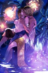 Rule 34 | 1boy, 1girl, biceps, blonde hair, grabbing another&#039;s breast, breasts, brown hair, unworn clothes, couple, crystal, final fantasy, final fantasy x, grabbing, hand on another&#039;s face, hetero, highres, kiss, nexeee, nipples, short hair, sitting, sitting on lap, sitting on person, tan, tidus, topless, yuna (ff10)