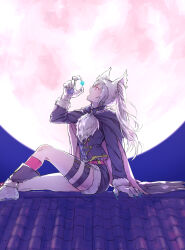 Rule 34 | 1girl, dark persona, fire emblem, fire emblem awakening, fire emblem heroes, full moon, gloves, grima (fire emblem), long hair, long sleeves, moon, night, night sky, nintendo, on rooftop, open mouth, red eyes, robin (female) (fire emblem), robin (fire emblem), shorts, sky, solo, t misaomaru, thighs, twintails, white hair
