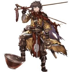 Rule 34 | 10s, 1boy, bowl, brown hair, cape, chopsticks, facial hair, full body, goatee, granblue fantasy, ippatsu, kettle, male focus, minaba hideo, mustache, official art, solo, torn clothes, transparent background