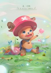 Rule 34 | 1boy, absurdres, antlers, bad id, bad pixiv id, blue eyes, bug, butterfly, cape, drooling, full body, hat, highres, horns, insect, liuzexiong, male focus, mushroom, navel, one piece, open mouth, pig, rainbow, solo, tony tony chopper