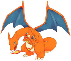 Rule 34 | :d, bad id, bad pixiv id, black hair, blue eyes, charizard, cosplay, creatures (company), fangs, flame-tipped tail, game freak, gen 1 pokemon, hideko (l33l3b), hug, looking at another, mega charizard y, mega charizard y (cosplay), mega pokemon, nintendo, no humans, open mouth, pikachu, pokemon, pokemon (creature), simple background, smile, standing, flame-tipped tail, white background