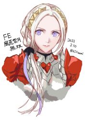 Rule 34 | 1girl, aizumi240326, alternate hairstyle, armor, breastplate, cape, edelgard von hresvelg, fire emblem, fire emblem: three houses, fire emblem warriors, fire emblem warriors: three hopes, hair ornament, hair ribbon, highres, long hair, looking at viewer, nintendo, official alternate costume, official alternate hairstyle, purple eyes, red cape, ribbon, simple background, smile, solo, white hair