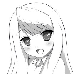 Rule 34 | 1girl, blush, chloe lemaire, girlfriend (kari), greyscale, kirua (nikohina), long hair, looking at viewer, monochrome, open mouth, simple background, smile, solo, upper body, white background